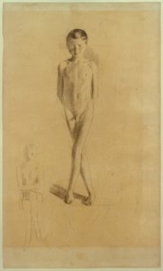 Naked Boy with Crossed Legs, Sketch of a Sitting Boy at Bottom Left by Otto Meyer Amden