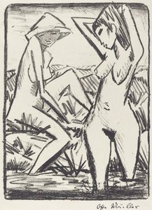 Standing Girl in Water and the Other Sitting on Shore by Otto Müller