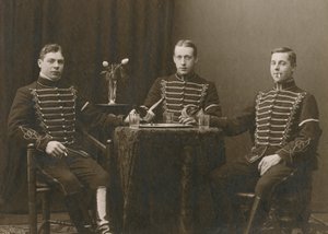 Three young uniformed cavalrymen, Malmö, Sweden by Otto Ohm