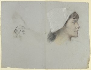 Head of a Young Woman Wearing a Cap in Profile Facing Right by Otto Scholderer