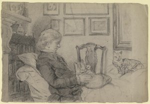 Luise Scholderer by the Fireplace with Many Cats by Otto Scholderer
