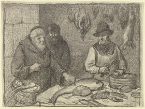 Monk with a Fishmonger by Otto Scholderer