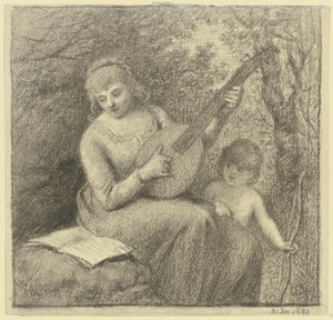Woman Making Music with Cupid