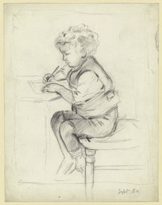 Boy Writing in Profile to the Left