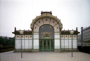Art Nouveau: view of the pavilion of the Karlsplatz metro station by Otto Wagner