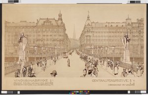 Vindobona Bridge / Project for the New Construction of the Rothenthurmstraße - Lilienbrunngasse Bridge. Central Perspective by Otto Wagner