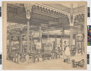World Exhibition in Paris, Group VI: Engineering and Railways at Champ de Mars, Perspective by Otto Wagner