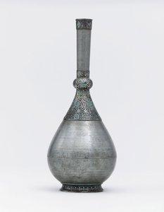 An Ottoman turquoise inset silver mounted zinc bottle by Ottoman School