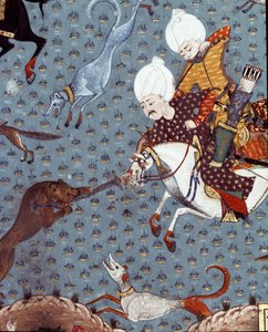 Representation of the courtiers of Sultan Murad II hunting the Fawn (detail). 17th century miniature. Istanbul, Topkapi Sarayi Museum Library by Ottoman School