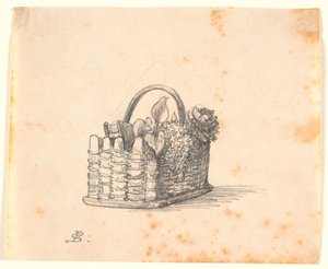 A Woven Basket with Plants and a Book