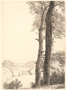 Landscape at Skarritsø with Two Tall Trees, Beeches, in the Foreground