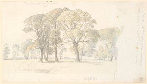 Scene from Jægersborg Deer Park with freestanding trees by P.C. Skovgaard