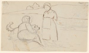 Seated Boy with Dog and Standing Girl in a Landscape by P.C. Skovgaard