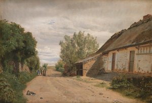 The Outskirts of the Village of Vejby. By the Roadside the Painter J.Th. Lundbye Sketching by P.C. Skovgaard