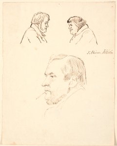 Two Caricatured Male Profiles and a Male Portrait in Profile Facing Left by P.C. Skovgaard