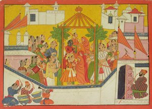 The Marriage of Rama and His Brothers from the Sangri Ramayana, Kulu-Mandi, Himachal Pradesh by Pahari School