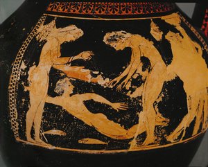 Women bathing. Red-figured amphora by Painter Andokides