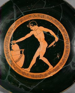 Young athlete taking oil from a large jar by Painter Cage