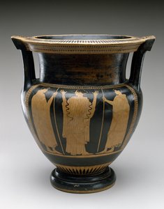 Red Figure Column Krater with Scene of a Woman and Two Youths
