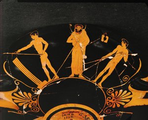 Athletes and their coach prepare for the javelin throw by Painter of London