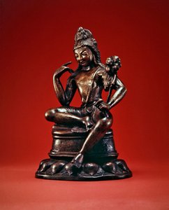 Padmapani Lokeshvara seated in meditation, first half of the 7th century (bronze inlaid with silver & copper)