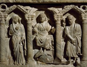 Early Christian sarcophagus also known as Sarcophagus of Blessed Giles, marble, Oratory of San Bernardino, Perugia, Umbria (detail) by Paleo Christian