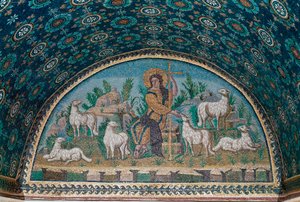 Good Shepherd. Mosaic of the Bezel Above the Entrance Door of the Mausoleum of Galla Placidia (c.425)