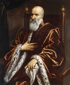 Portrait of a Venetian Senator, seated three-quarter length, wearing a Red Velvet Cloak by Palma Il Giovane