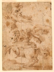 The Head of a Bearded Man, a Man on Horseback, ca. 1650 by Paolo Emilio Besenzi
