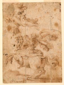 The Head of a Bearded Man, a Man on Horseback