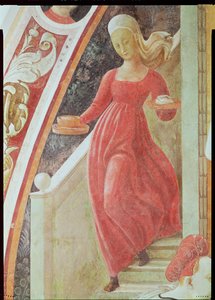 The Birth of the Virgin (detail of a maid servant descending a staircase)