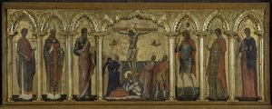 St Stratonicus, St Hermolaus, St Matthew, St Cristopher, St Thecla and St Abundius, Polyptych of the Crucifixion with Saints by Paolo Veneziano