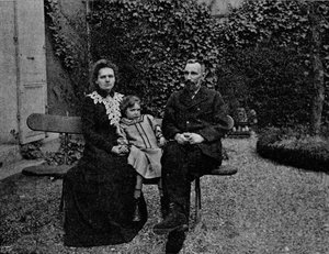 M. and Mme Curie in the garden of their Paris house, c1902