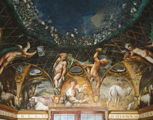 Ceres Attending Events Surrounded by Hunting Dogs and Cherubs, from Myth of Diana and Actaeon by Parmigianino