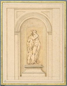 Two Figures and a Cupid Surrounded by a Later Architectural Frame
