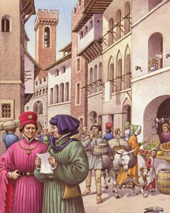 A Typical Street Scene in Florence in the Early 15th Century by Pat (1907-95) Nicolle