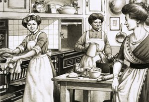Cooking in Edwardian Times Was Done on Coal-Fired Ranges by Pat (1907-95) Nicolle