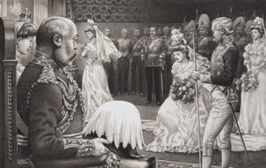 Debutantes being presented to Edward VII (1844-1925) and Queen Alexandra (1841-1910) by Pat (1907-95) Nicolle