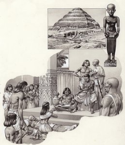 Imhotep "the good physician" giving advice to a sick man by Pat (1907-95) Nicolle