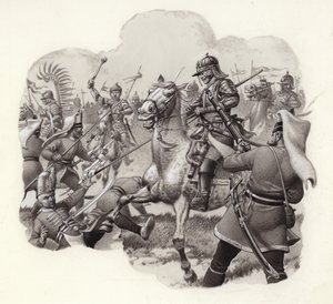 Polish Cavalry Battle Turkish Janissary Regiments at Vienna in 1683 by Pat (1907-95) Nicolle