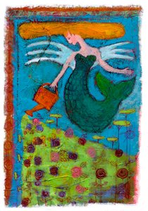 A mermaid watering a field of flowers by Patrizia La Porta