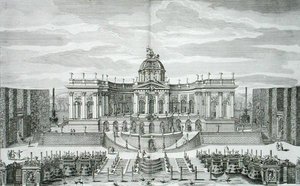 The Great Grotto and the Fountain Garden at the Princely Pleasure Palace and Gardens, Berlin, engraved by Johann August Corvinus, published c.1711-16 by Paul Decker
