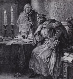 Alfred the Great, King of Wessex, and His Candle Clocks (litho) by Paul (after) Hardy