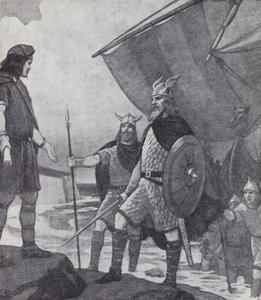 Brothers Hengist and Horsa arriving at Ebbsfleet, Isle of Thanet, Kent, during the invasion by the Angles, Saxons and Jutes in the 5th century by Paul (after) Hardy