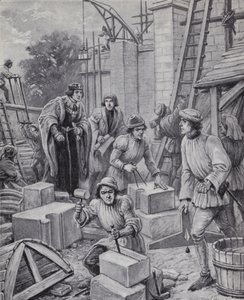 King Henry VI overseeing the building of Eton College that he founded in 1440 by Paul (after) Hardy