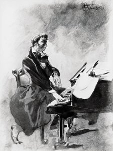 The composer and pianist Frederic Chopin playing the piano
