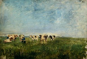 Cows in a Meadow Being Milked by Paul Baum