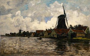 Holland, River Landscape with Two Windmills