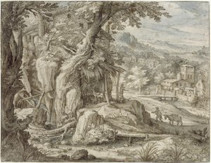 Mill on a Rock by a Gorge by Paul Bril