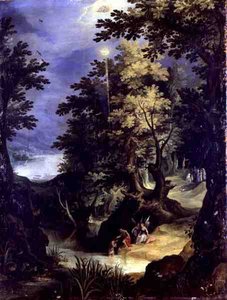 Landscape Depicting the Baptism of Christ and the Baptism Sermon by Paul Brill or Bril
